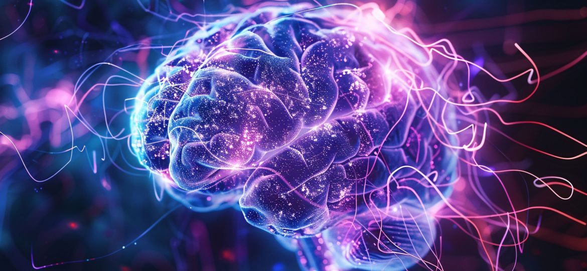 a brain with glowing lines