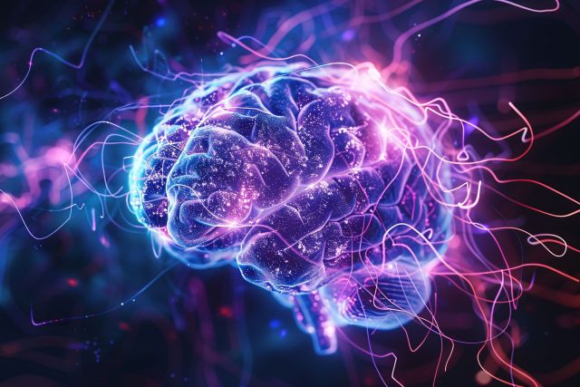 a brain with glowing lines