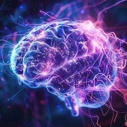 a brain with glowing lines